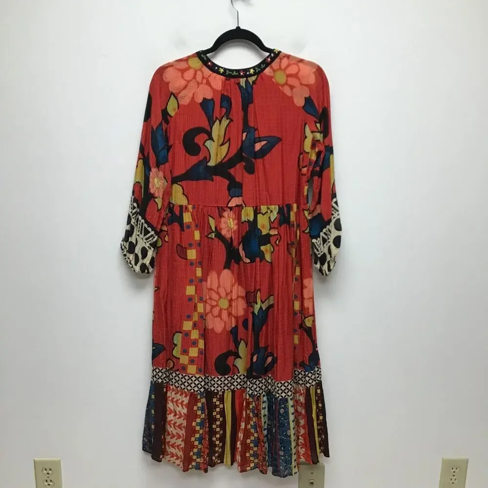 Anthropologie Verb by Pallavi Singhee Womens Red Floral Cayenne Midi Dress 10P - Picture 6 of 12